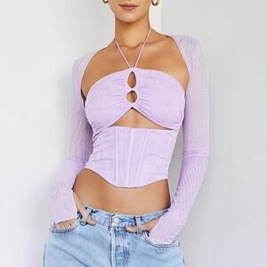 Mistress Rocks Lilac Mesh Corset in Size XS